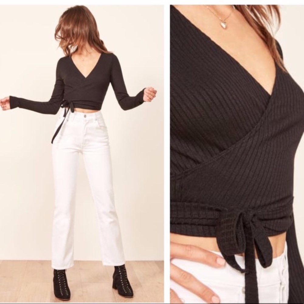 Reformation Petalo wrap top, M, black